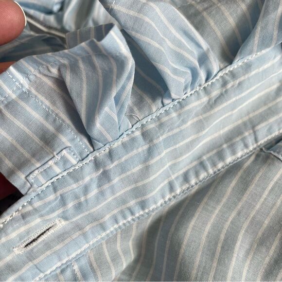 Lacoste UpCycled Handmade Blue Striped Ruffle Collar Button Down Shirt Size XS - Picture 15 of 16